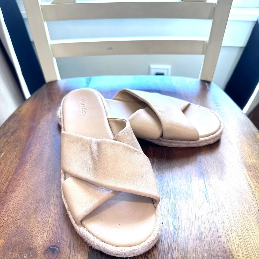 Vince Glyn Espadrille Sandals Women 8.5 Beige Leather Crisscross Slide‎ Spain